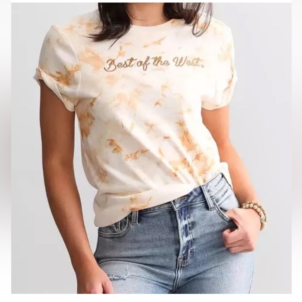 Sterling & Stitch Best Of The West Tie Dye Cream Cropped T Shirt NWOT Size XS